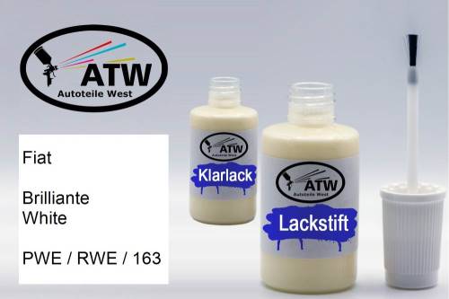 Fiat, Brilliante White, PWE / RWE / 163: 20ml Lackstift + 20ml Klarlack - Set, von ATW Autoteile West.